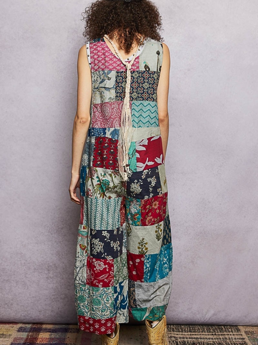 POL Sleeveless Patchwork Wide Leg Jumpsuit Size Medium Chest 20.4" - Picture 4 of 6